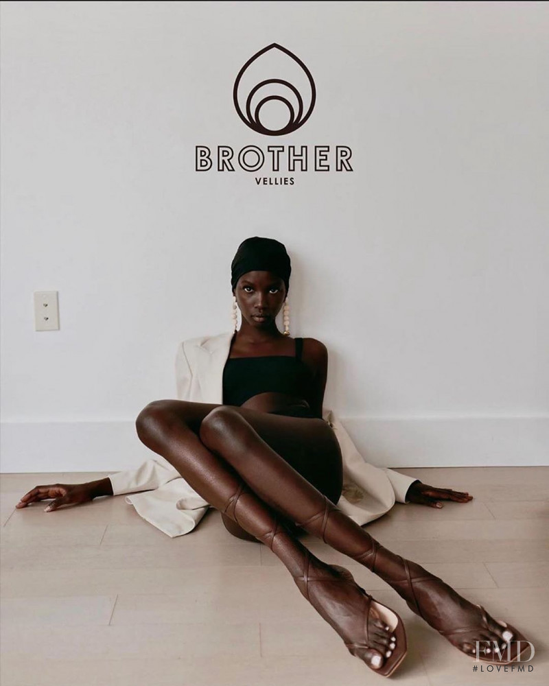 Anok Yai featured in  the Brother Vellies advertisement for Pre-Fall 2020
