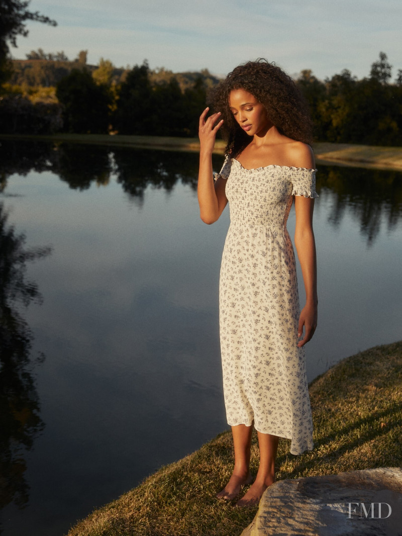 Aya Jones featured in  the Reformation Romance For One lookbook for Spring 2020