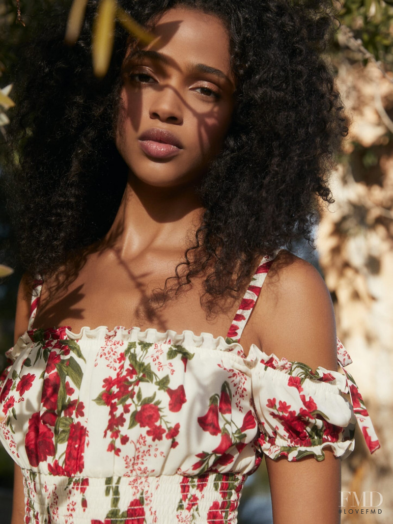 Aya Jones featured in  the Reformation Romance For One lookbook for Spring 2020