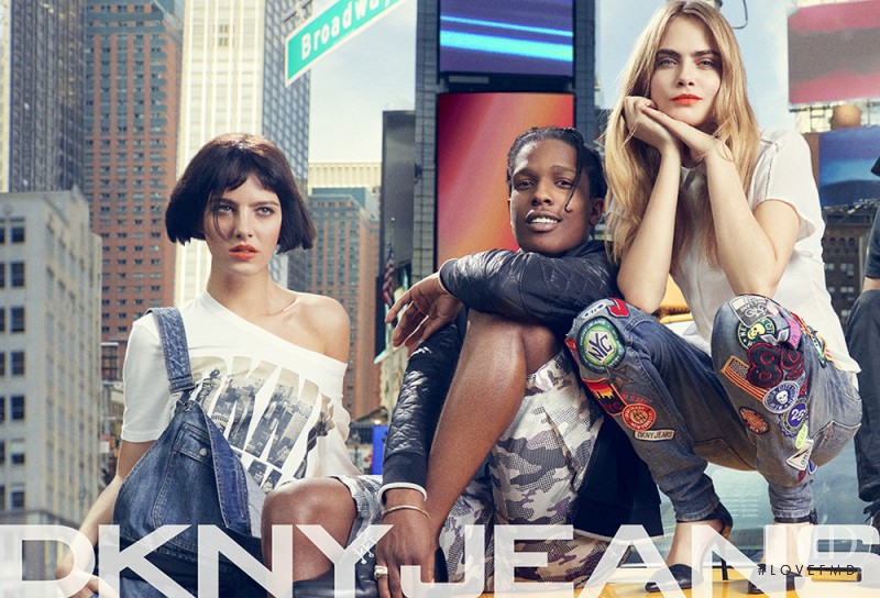 Cara Delevingne featured in  the DKNY Jeans advertisement for Spring/Summer 2014