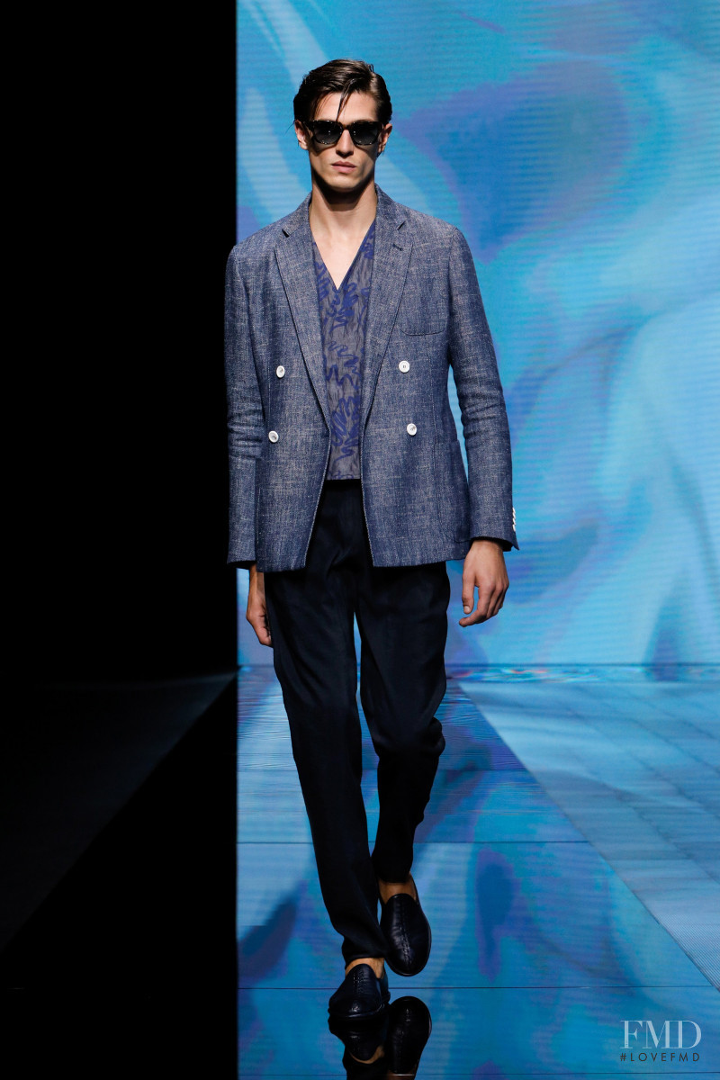 Edoardo Sebastianelli featured in  the Giorgio Armani fashion show for Spring/Summer 2021