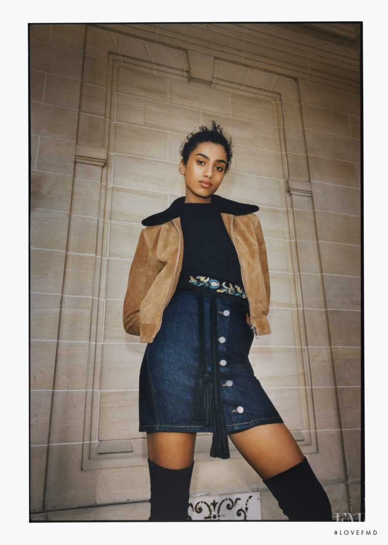 Imaan Hammam featured in  the Maje advertisement for Autumn/Winter 2016