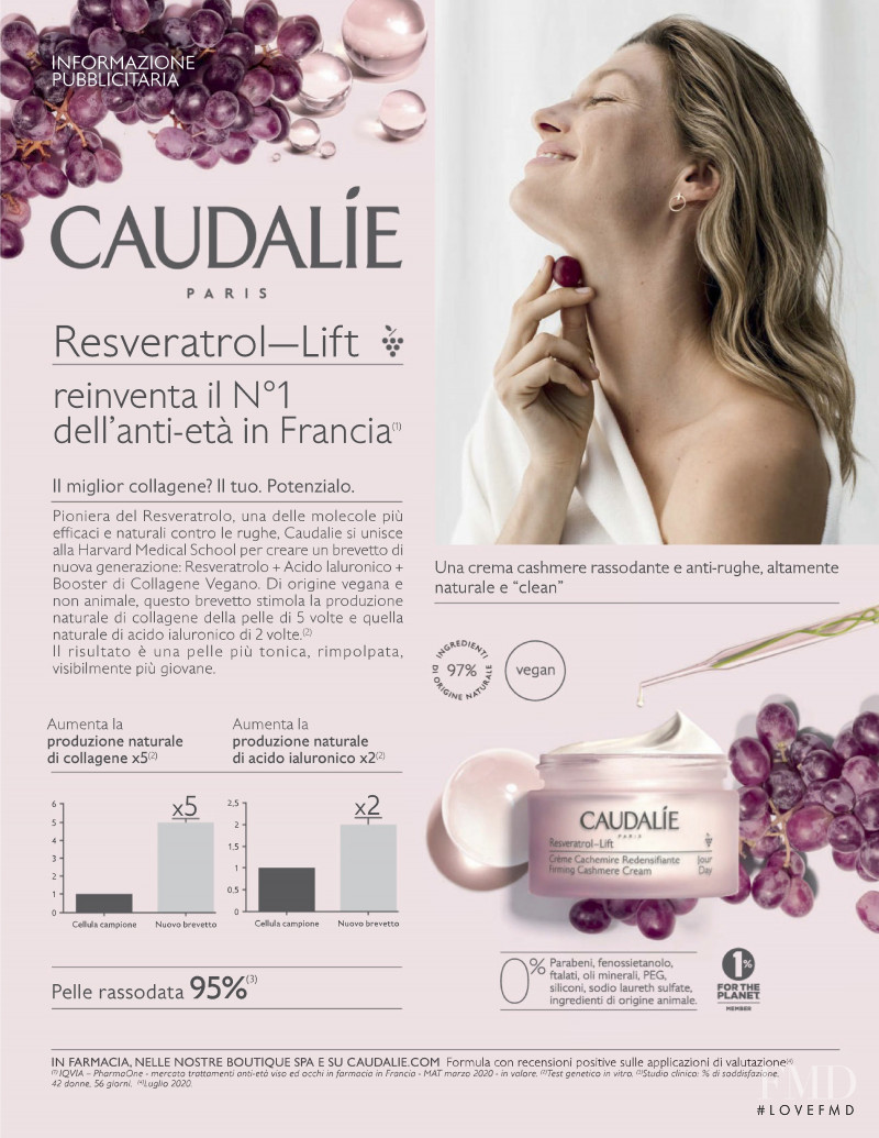 Gisele Bundchen featured in  the Caudalie advertisement for Autumn/Winter 2020