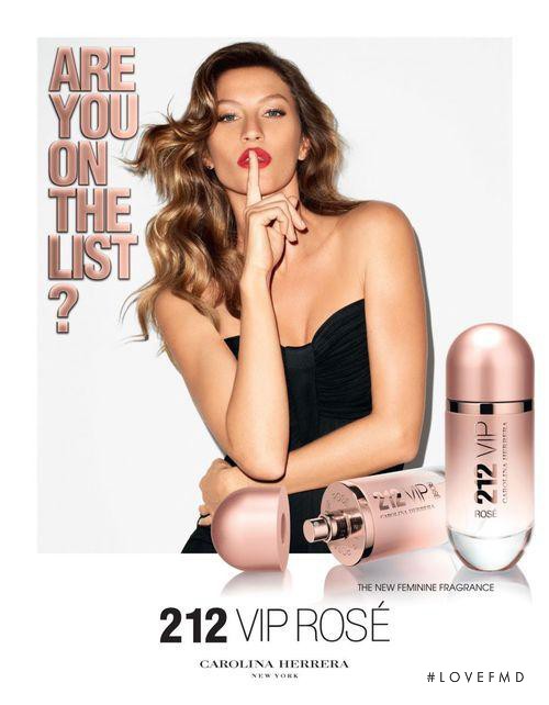 Gisele Bundchen featured in  the Carolina Herrera VIP Rosé Fragrance  advertisement for Spring/Summer 2014