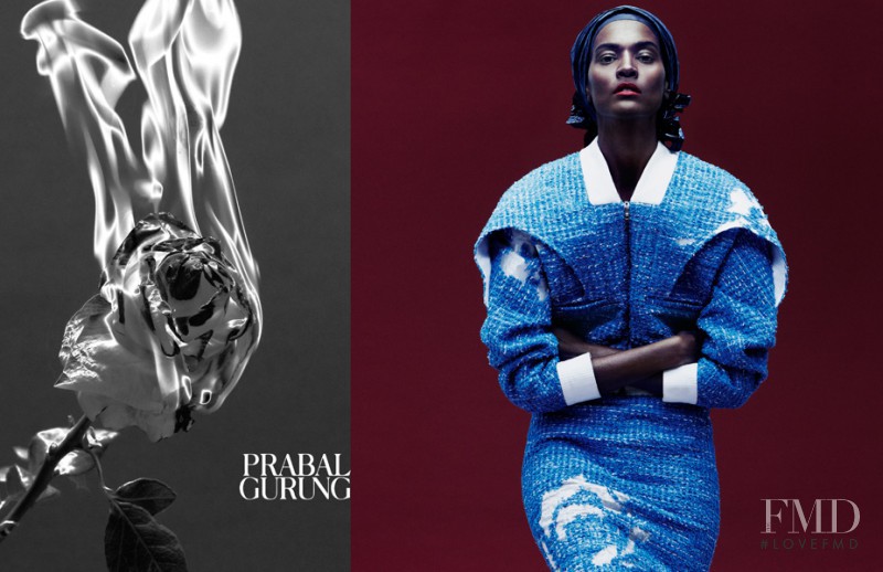 Liya Kebede featured in  the Prabal Gurung advertisement for Spring/Summer 2014