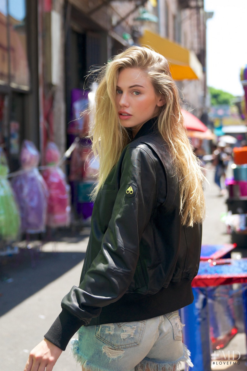 Scarlett Leithold featured in  the Moose Knuckles advertisement for Spring/Summer 2018