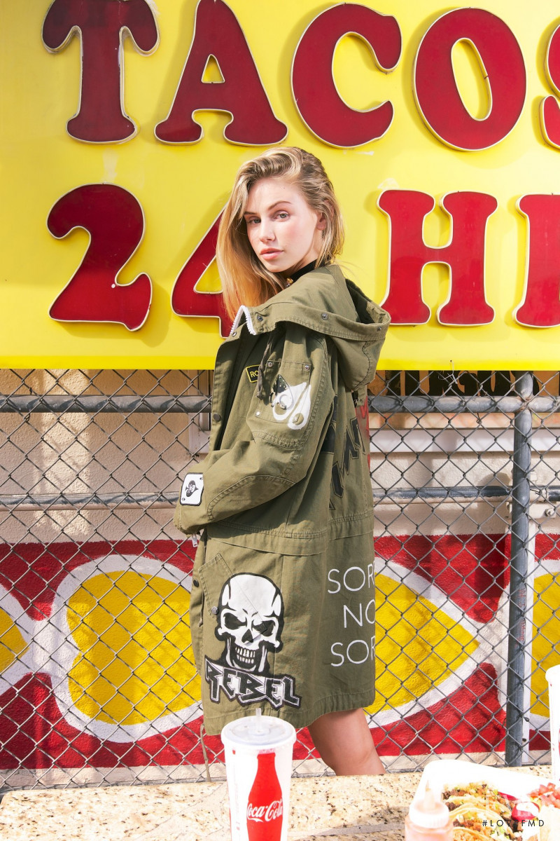 Scarlett Leithold featured in  the Moose Knuckles advertisement for Spring/Summer 2018