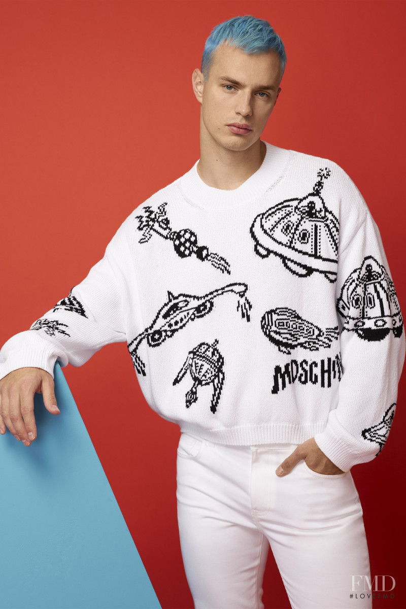 Denek Kania featured in  the Moschino lookbook for Resort 2021