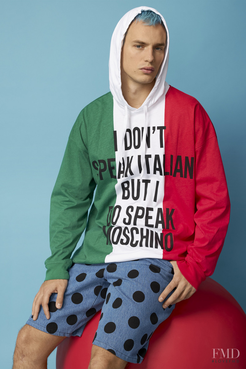 Denek Kania featured in  the Moschino lookbook for Resort 2021