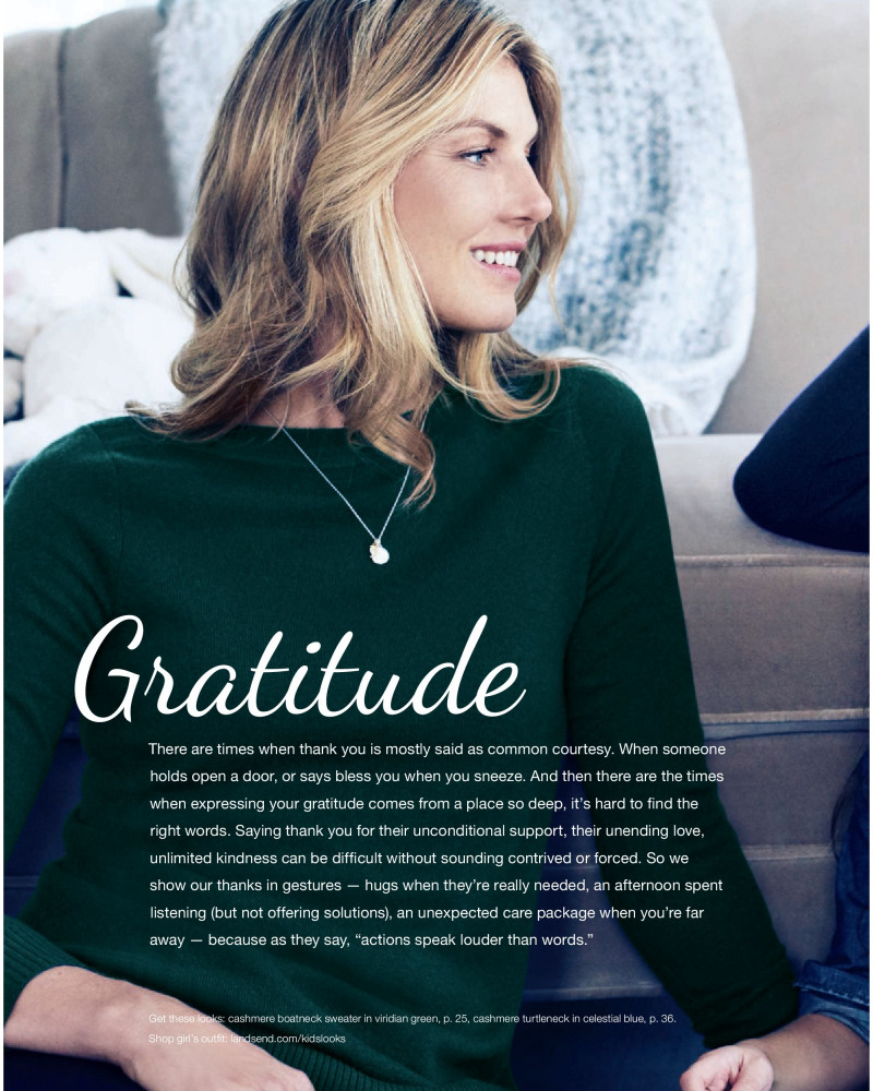 Angela Lindvall featured in  the Lands\'End catalogue for Winter 2015