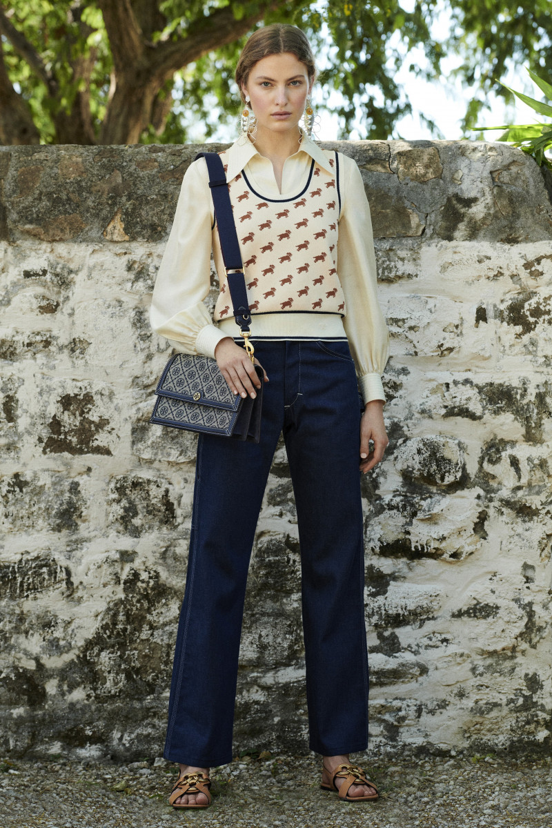 Greta Varlese featured in  the Tory Burch lookbook for Pre-Fall 2021