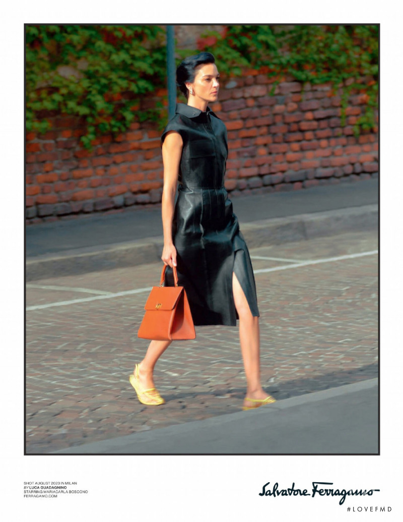 Mariacarla Boscono featured in  the Salvatore Ferragamo advertisement for Spring/Summer 2021