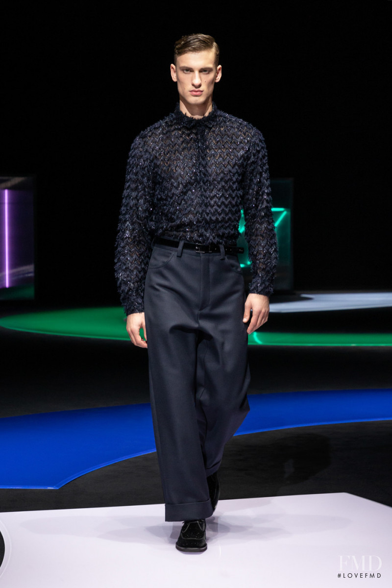 David Trulik featured in  the Emporio Armani fashion show for Autumn/Winter 2021