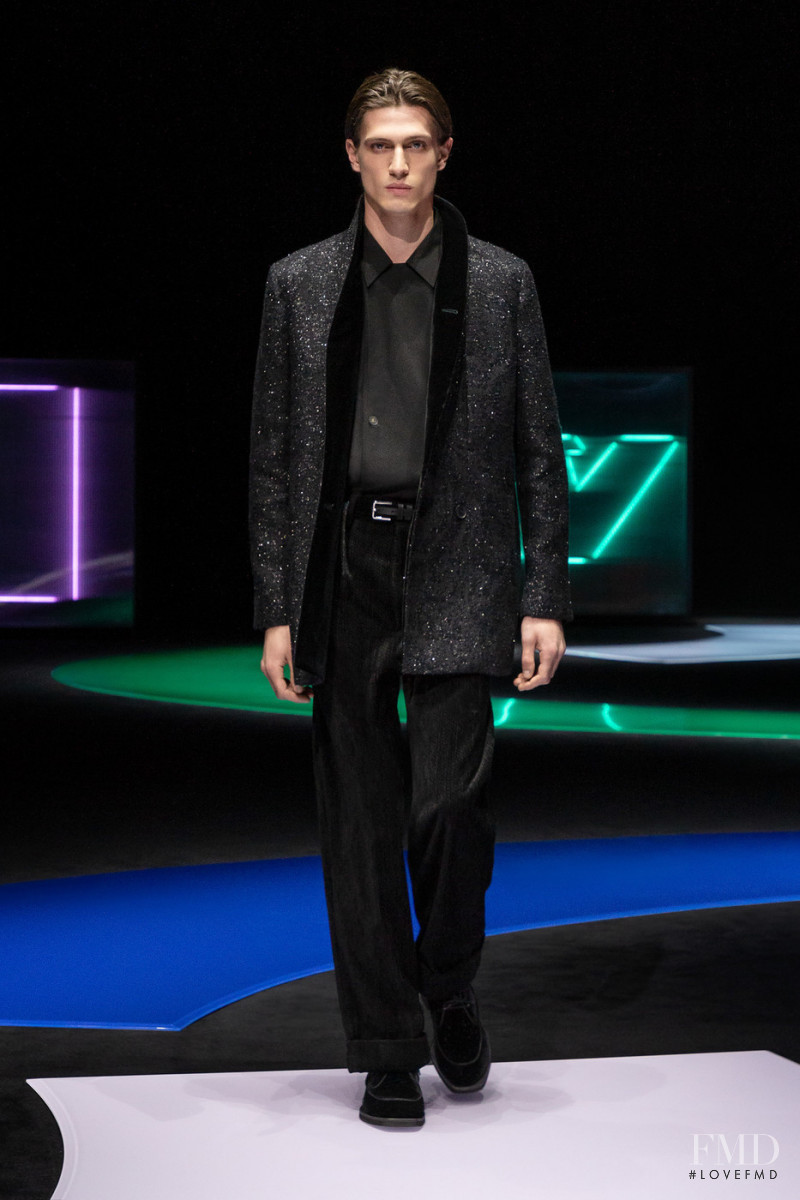 Edoardo Sebastianelli featured in  the Emporio Armani fashion show for Autumn/Winter 2021