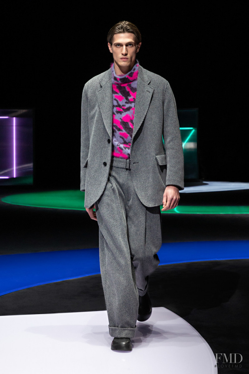 Edoardo Sebastianelli featured in  the Emporio Armani fashion show for Autumn/Winter 2021