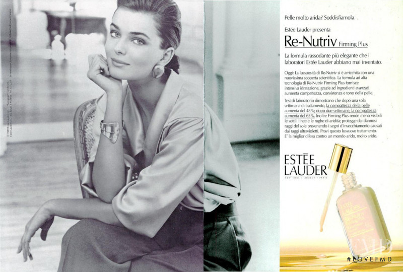 Paulina Porizkova featured in  the Estée Lauder Re-Nutriv Firming Plus advertisement for Autumn/Winter 1989