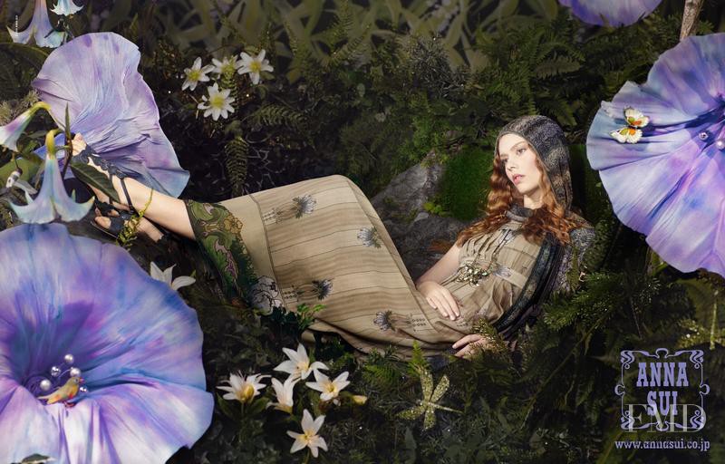 Ondria Hardin featured in  the Anna Sui advertisement for Spring/Summer 2014