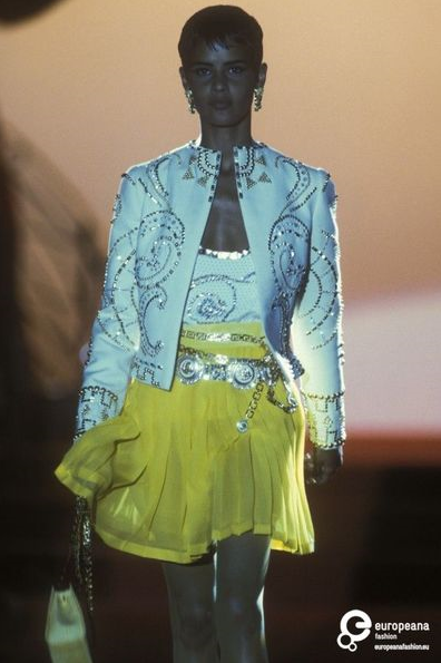 Nadege du Bospertus featured in  the Atelier Versace fashion show for Autumn/Winter 1991
