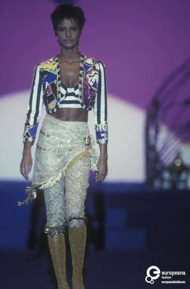 Nadege du Bospertus featured in  the Atelier Versace fashion show for Spring/Summer 1992