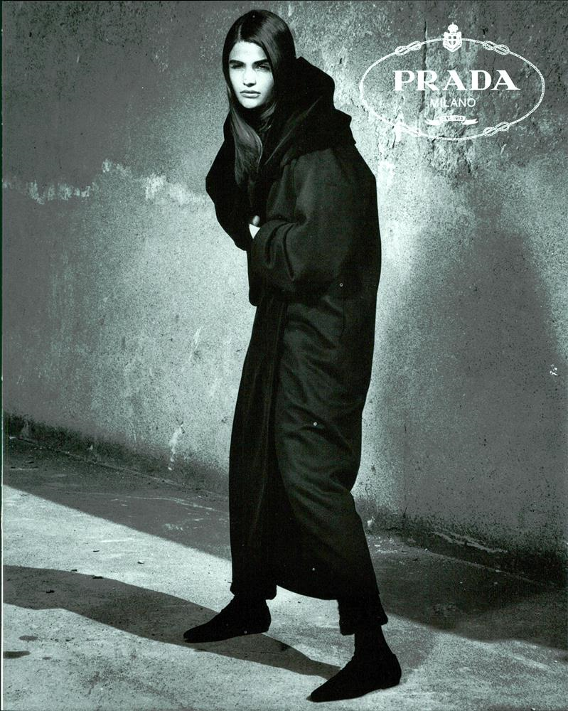 Helena Christensen featured in  the Prada advertisement for Autumn/Winter 1990