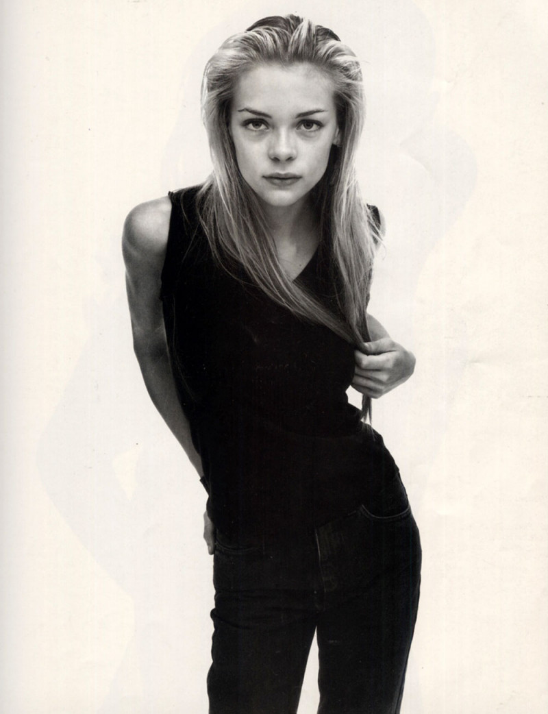 James Jaime King featured in  the Calvin Klein Khakis advertisement for Spring/Summer 1997