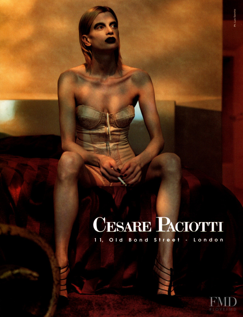 Kristen McMenamy featured in  the Cesare Paciotti advertisement for Autumn/Winter 1997