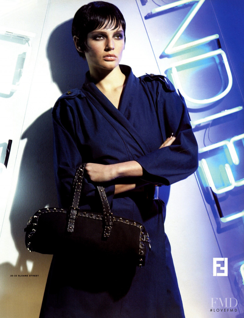 Bridget Hall featured in  the Fendi advertisement for Spring/Summer 2001