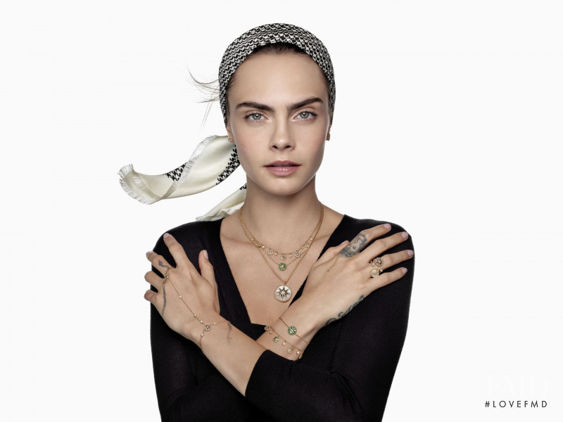 Cara Delevingne featured in  the Dior Fine Jewelery Rose Des Vents advertisement for Autumn/Winter 2021