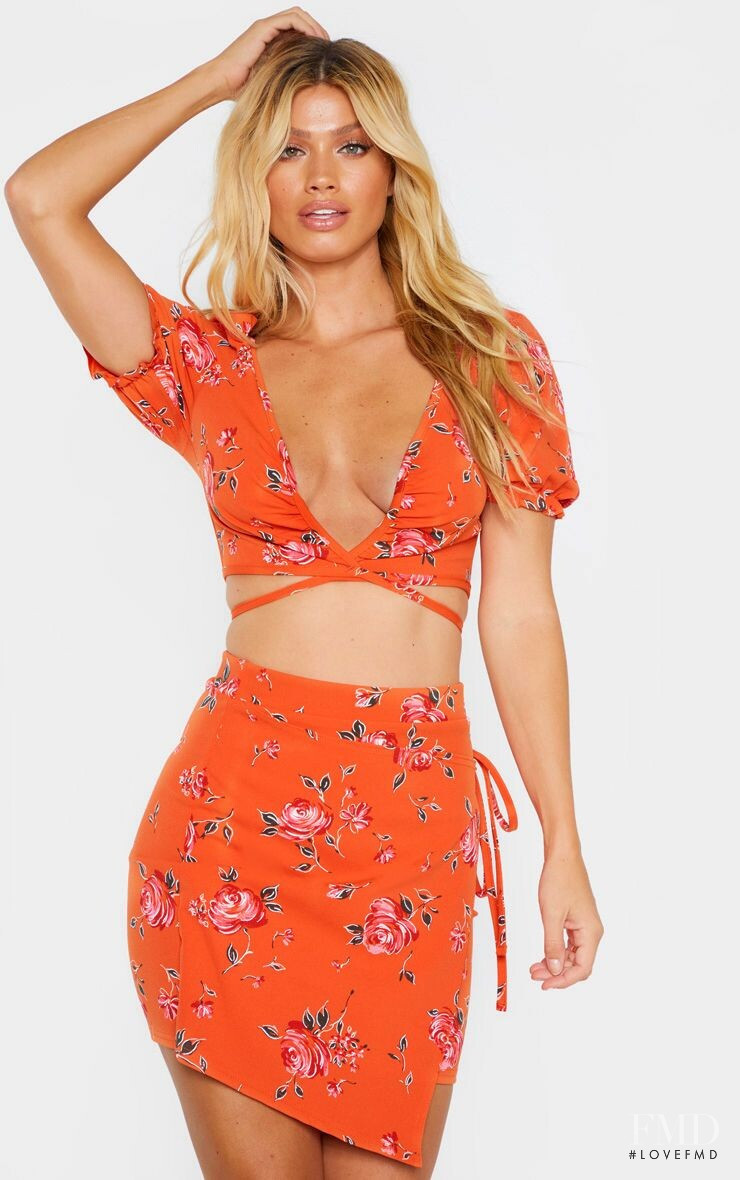 Maggie Rawlins featured in  the PrettyLittleThing catalogue for Summer 2019