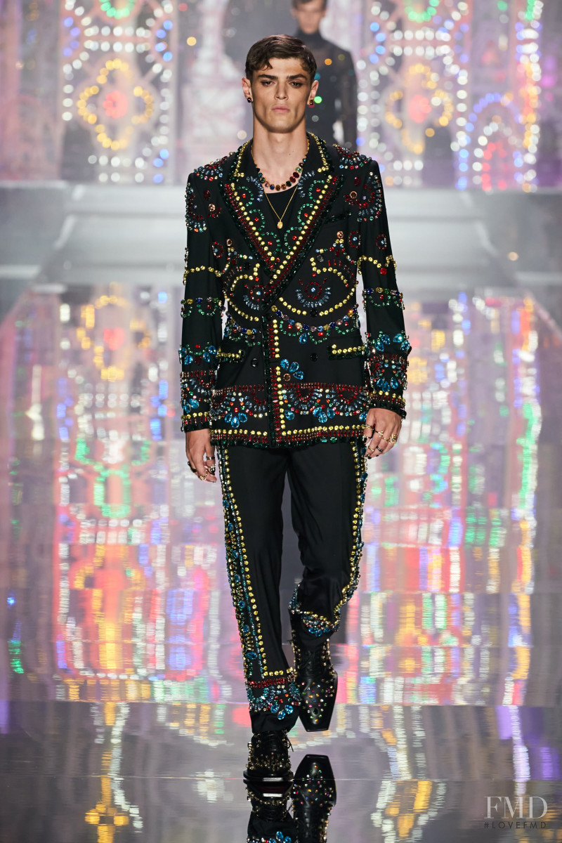 Mattia Giovannoni featured in  the Dolce & Gabbana fashion show for Spring/Summer 2022