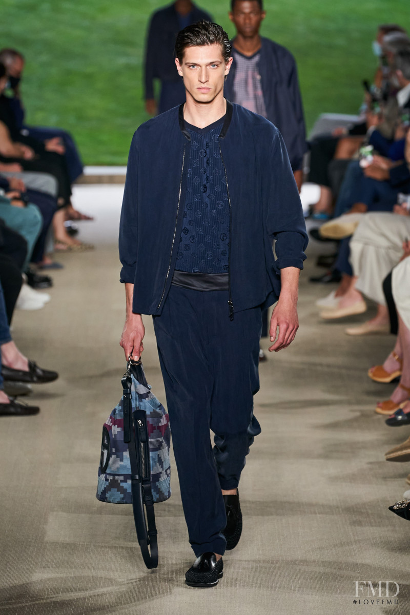 Edoardo Sebastianelli featured in  the Giorgio Armani fashion show for Spring/Summer 2022