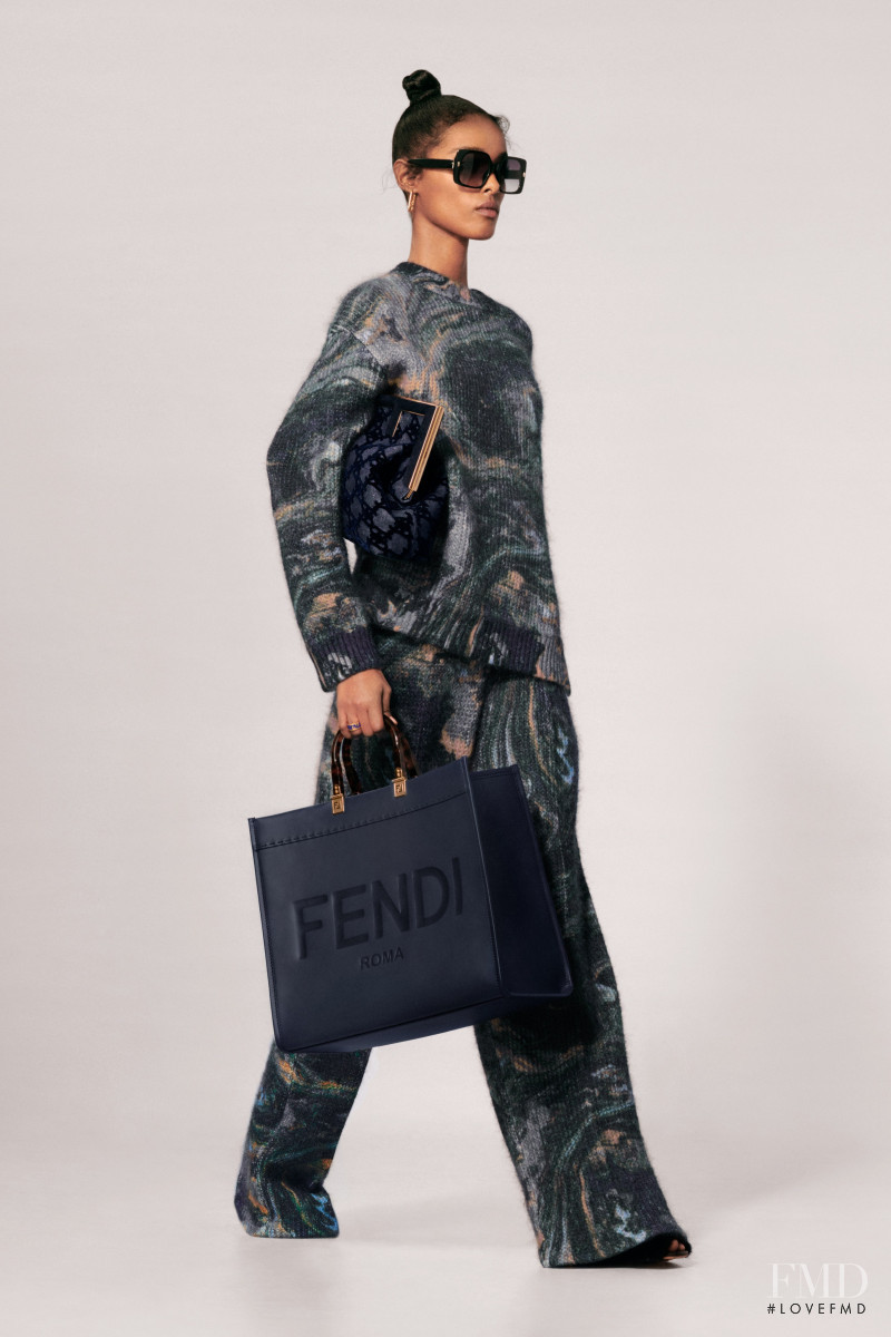 Malika Louback featured in  the Fendi lookbook for Resort 2022