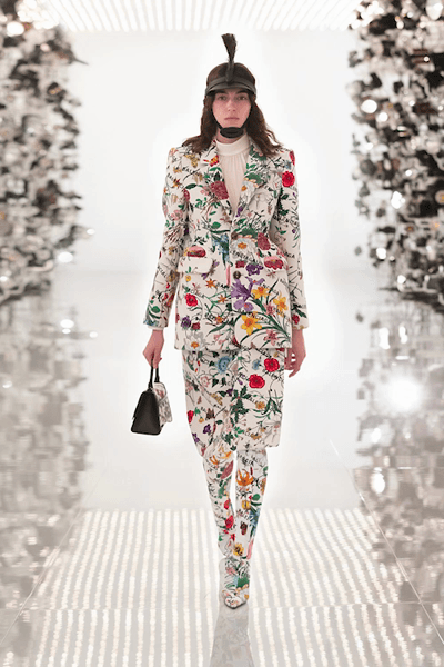 Celeste Aria featured in  the Gucci fashion show for Resort 2022