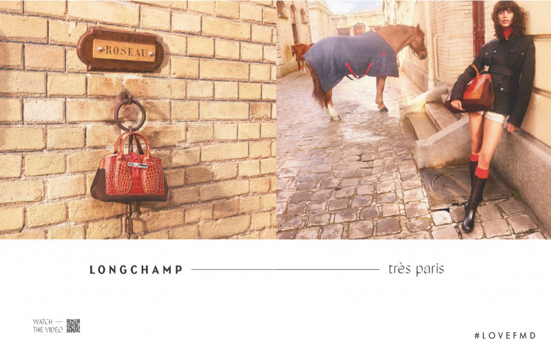 Mica Arganaraz featured in  the Longchamp advertisement for Autumn/Winter 2021