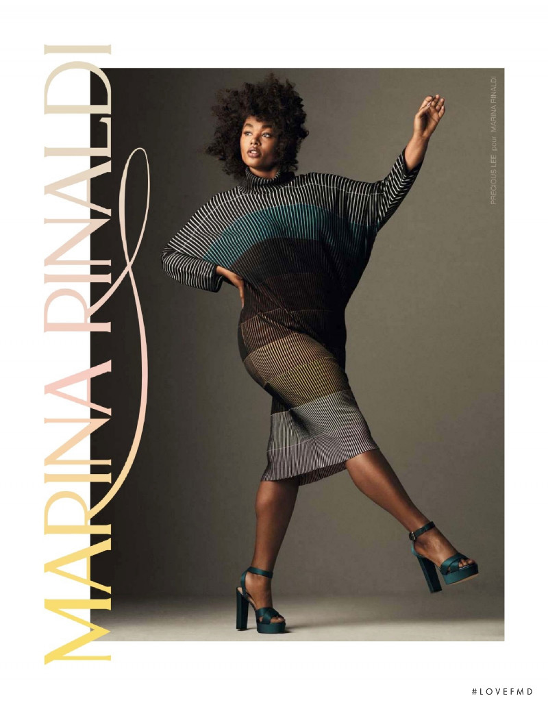 Precious Lee featured in  the Marina Rinaldi advertisement for Autumn/Winter 2021