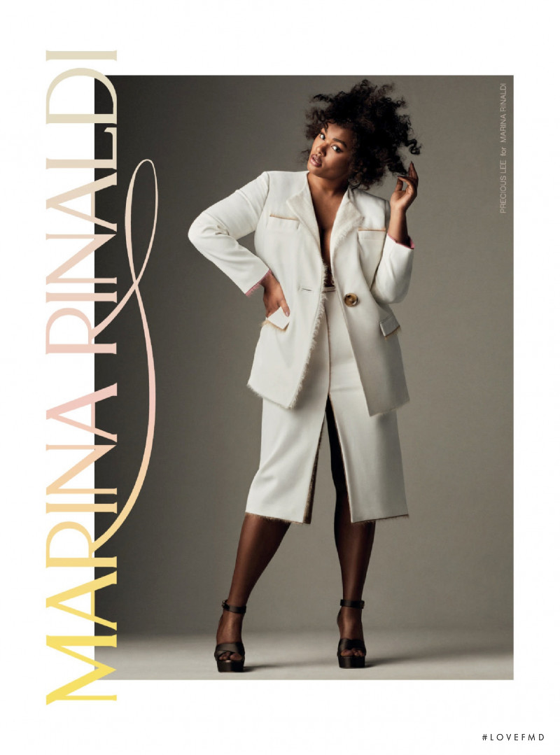 Precious Lee featured in  the Marina Rinaldi advertisement for Autumn/Winter 2021