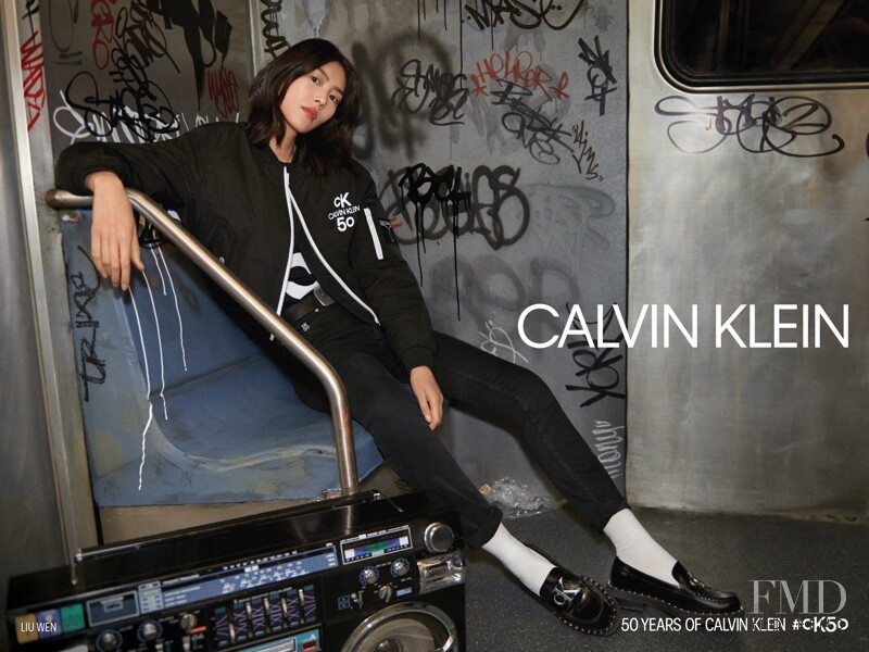 Liu Wen featured in  the Calvin Klein #CK50 advertisement for Winter 2019