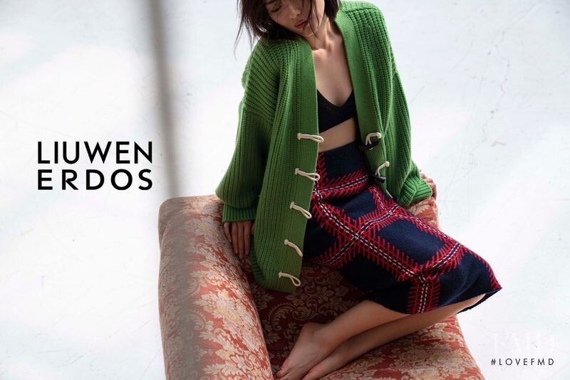 Liu Wen featured in  the Erdos x LIUWEN advertisement for Fall 2019