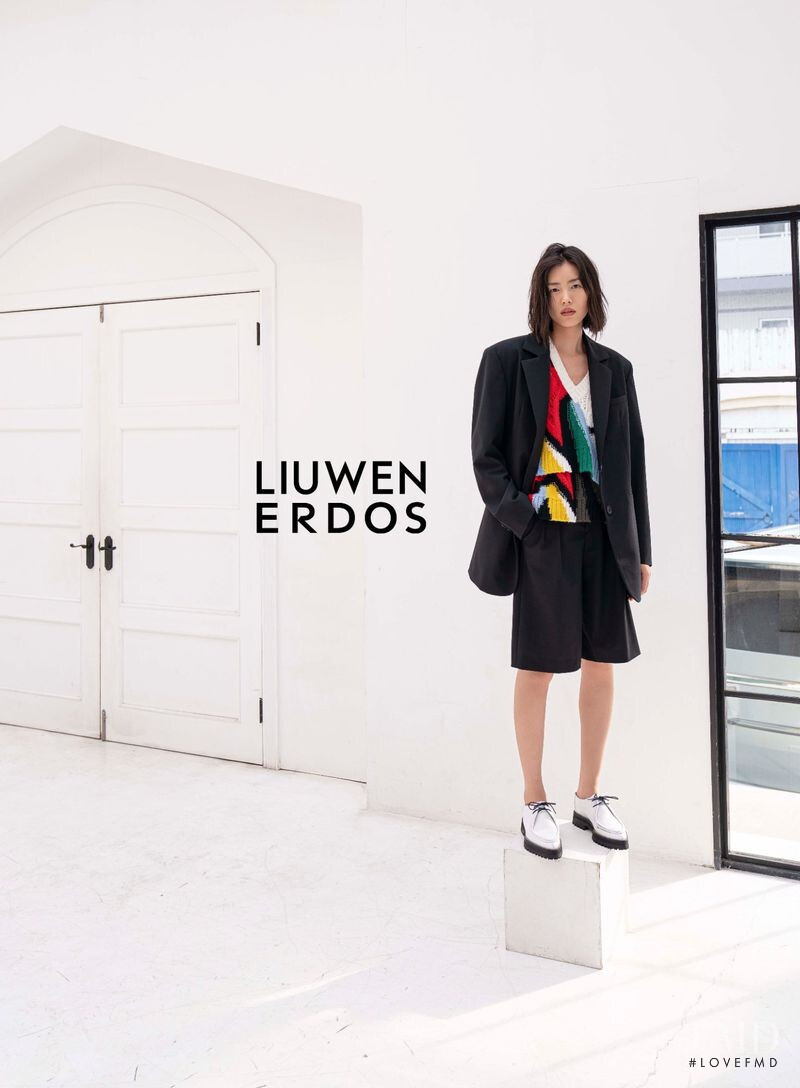 Liu Wen featured in  the Erdos x LIUWEN advertisement for Fall 2019