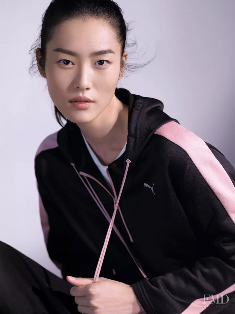 Liu Wen featured in  the PUMA Muse Echo Satin advertisement for Spring/Summer 2018
