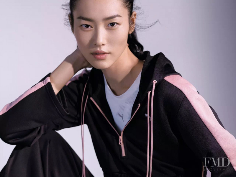 Liu Wen featured in  the PUMA Muse Echo Satin advertisement for Spring/Summer 2018