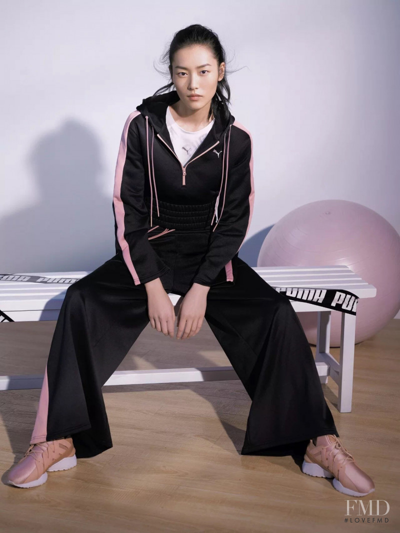 Liu Wen featured in  the PUMA Muse Echo Satin advertisement for Spring/Summer 2018