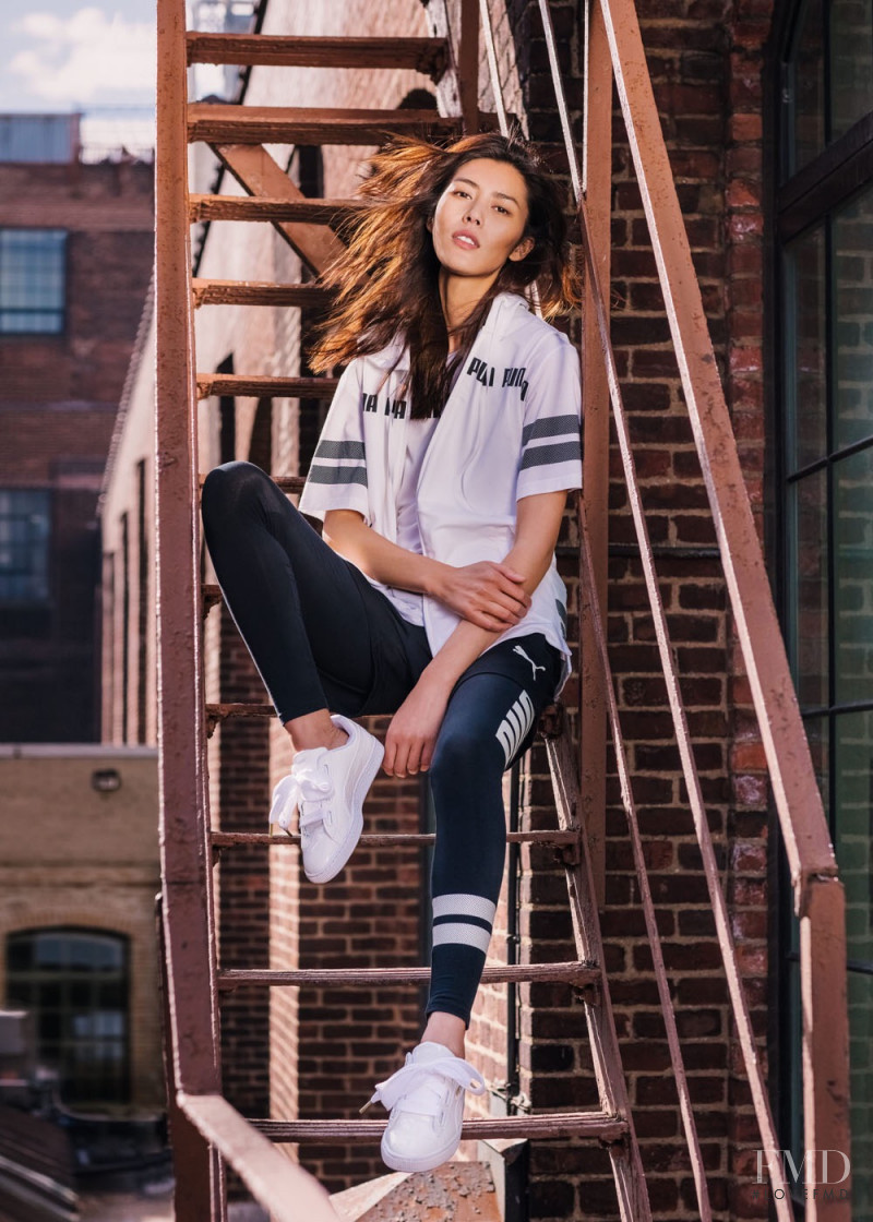 Liu Wen featured in  the PUMA Suede Heart advertisement for Spring/Summer 2017