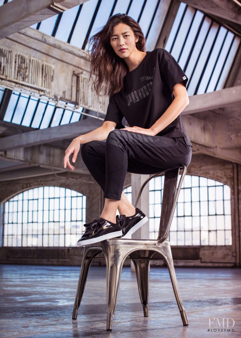 Liu Wen featured in  the PUMA Suede Heart advertisement for Spring/Summer 2017