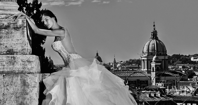 Bianca Balti featured in  the Alessandro Angelozzi Bridal Collection lookbook for Spring/Summer 2015