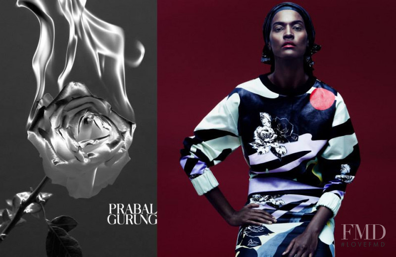 Liya Kebede featured in  the Prabal Gurung advertisement for Spring/Summer 2014