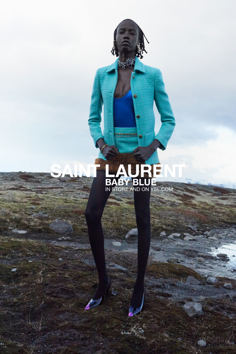 Anok Yai featured in  the Saint Laurent advertisement for Winter 2021