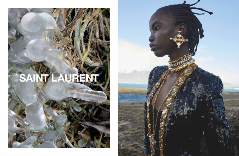 Anok Yai featured in  the Saint Laurent advertisement for Winter 2021