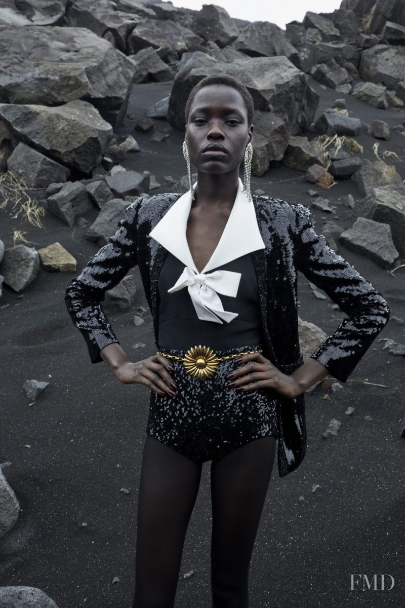 Awar Odhiang featured in  the Saint Laurent advertisement for Winter 2021