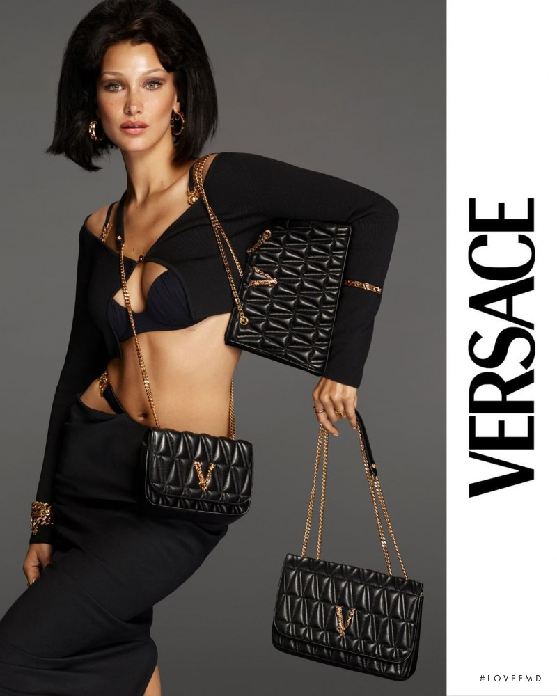 Bella Hadid featured in  the Versace Virtus Handbags advertisement for Winter 2021